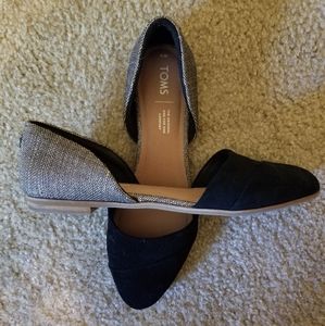 TOMS Jutti D’orsay Black Suede Metallic Woven flat